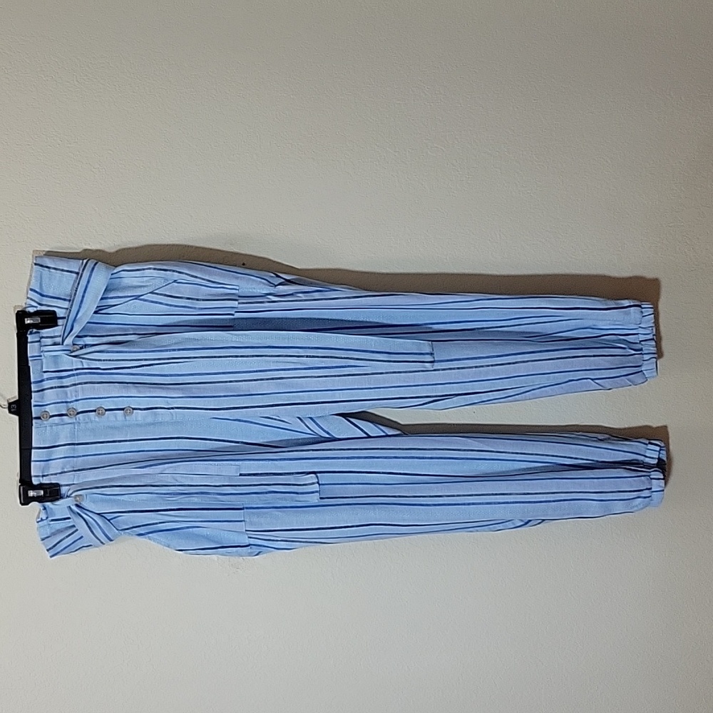 Gently Used Blue Stiped Pants with Buttons and Pockets and a Belt